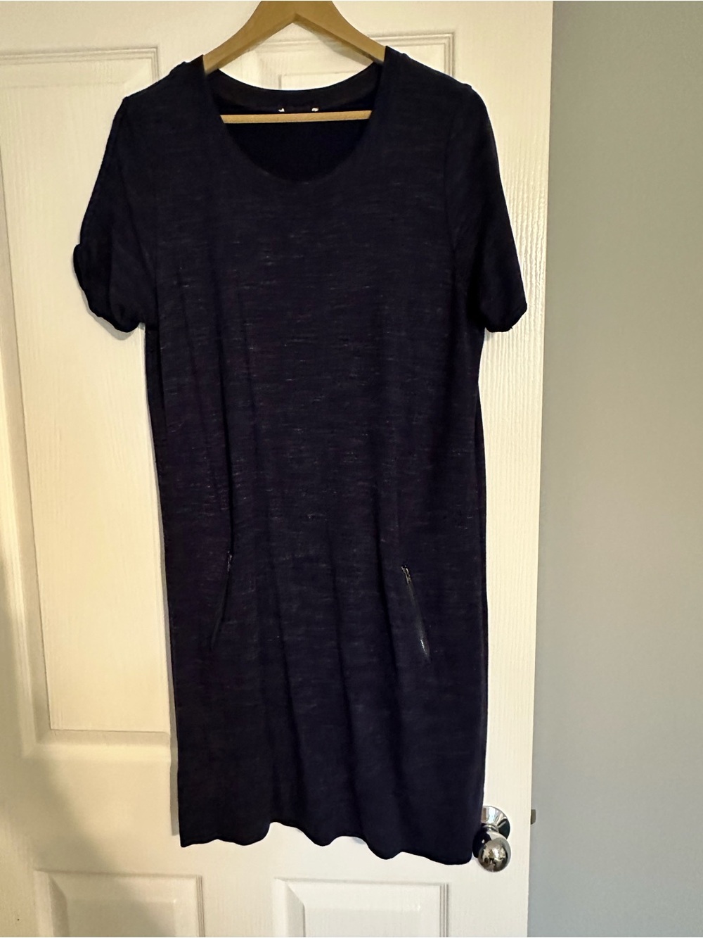 Casual Navy Short Sleeve Tunic Dress with Zip Pockets